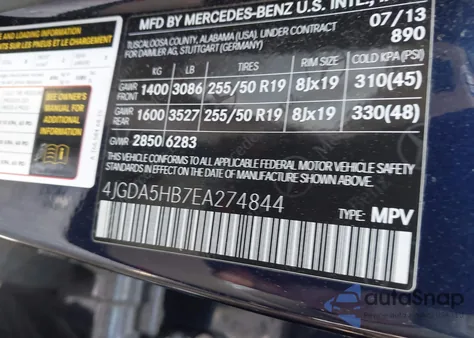 2014 Mercedes-Benz Ml 350 4Matic from USA, damaged, VIN 4JGDA5HB7EA274844